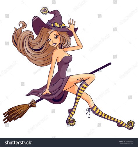 Pretty Witch Flying On Broom Isolated Stock Vector 326833616 Shutterstock