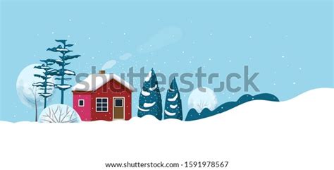Red House Snowy Fairy Forestvector Illustration Stock Vector Royalty
