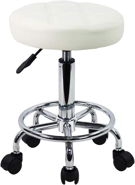 Kktoner Round Rolling Stool Chair Pu Leather Height Adjustable Swivel