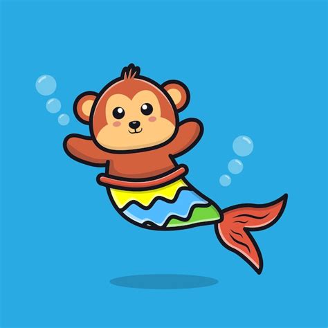 Premium Vector Cute Monkey Mermaid Cartoon Illustration