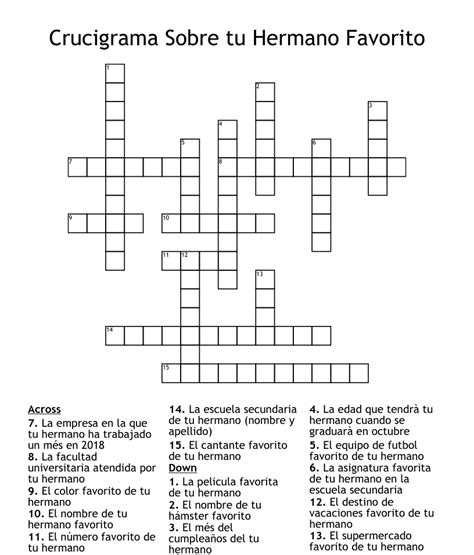 Una crucigrama de la clase de español Crossword WordMint