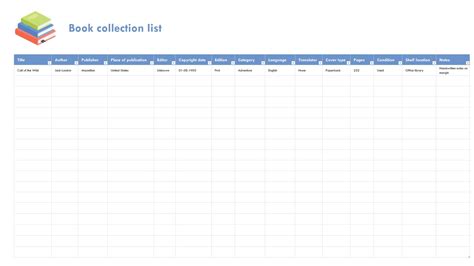 Book Collection List Template In Excel Downloadxlsx
