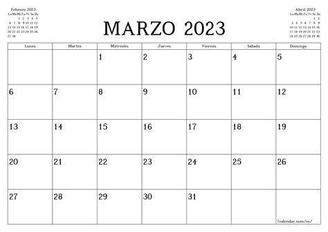 Calendarios Y Planificadores Imprimibles Para El Mes Marzo 2023 A4 A3