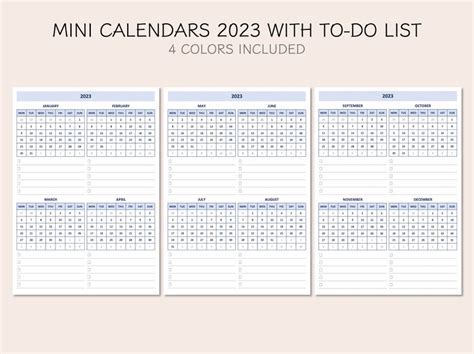 Yearly Calendar 2023 Mini Monthly Calendars 2023 Yearly Etsy
