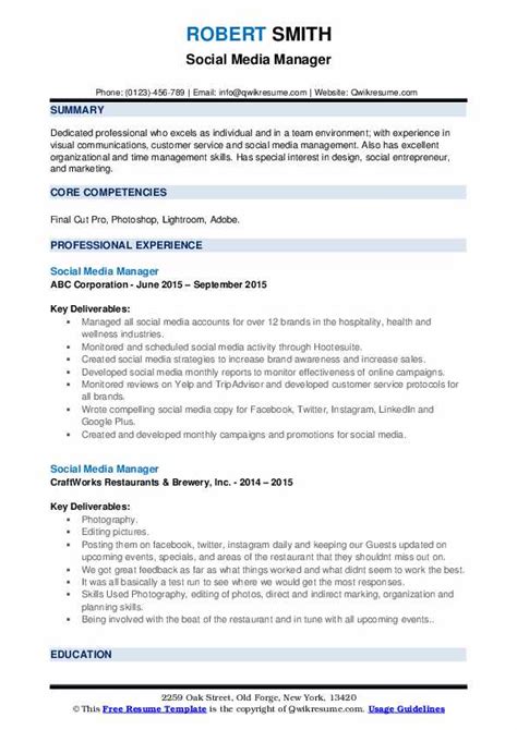 Numbers draw attention and they are impossible to deny by the person deciding whether you get an interview or not. Social Media Manager Resume Samples | QwikResume