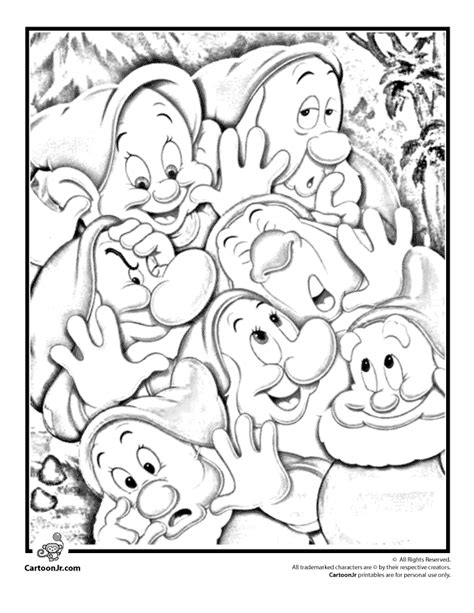Marvelous Snow White And The Seven Dwarfs Coloring Pages Free Printable