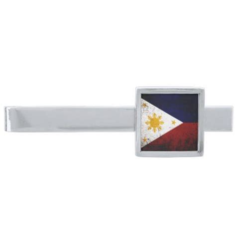 Black Grunge Philippines Flag Silver Finish Tie Clip Zazzle