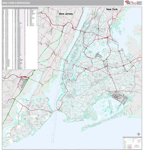 New York 5 Boroughs Ny Metro Area Wall Map Premium Style