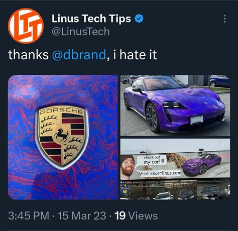 Linus Officially Posts About His Porsche And Dbrands Billboard R