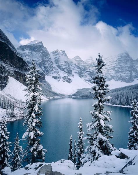 Autumn Snowfall On Moraine Lake Banff National Park Alberta Canada