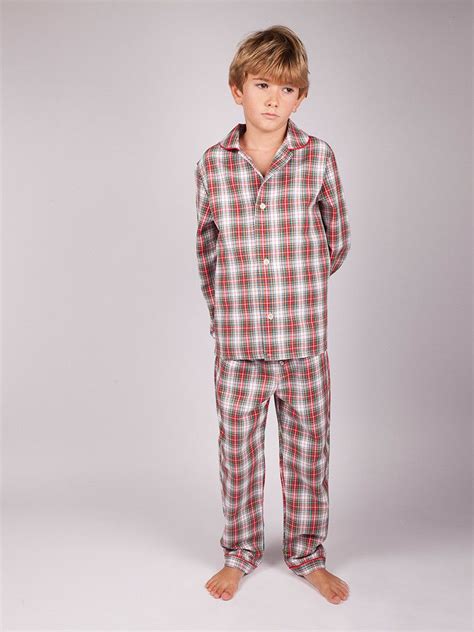 Boys Plaid Pyjamas Kids Pyjamas Cosy For Winter Pure Cotton