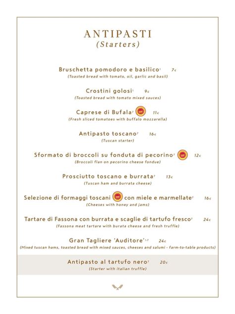 Speisekarte Auditore Ristorante Braceria In Florenz Thefork