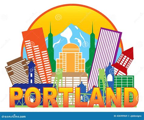Portland Oregon Skyline Circle Color Vector Illust