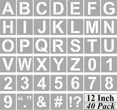 Alphabet Letter And Number Stencils 12 Inch 40 Pack