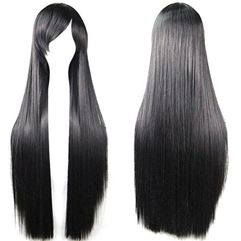 black long straight anime supia yisol cosplay wigs 80cm otaku kami