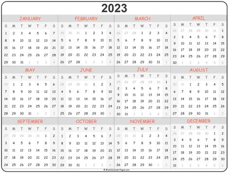 2023 Year Calendar Yearly Printable Printable Calendar Design