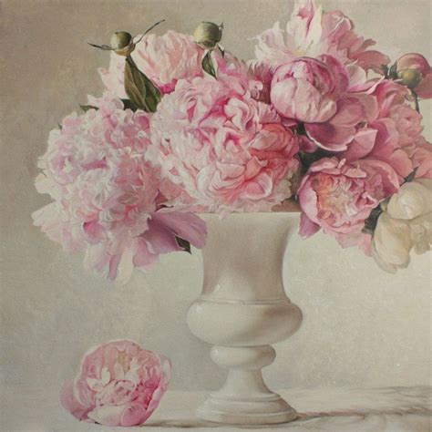 Bouquet Of Peonies In A White Vase 2019 Oil Painting By Julia Diven