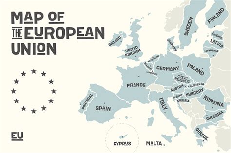 Part of the territory, the south, was admitted to the european union in 2004. Poster Map Of The European Union With Country Names Stock ...