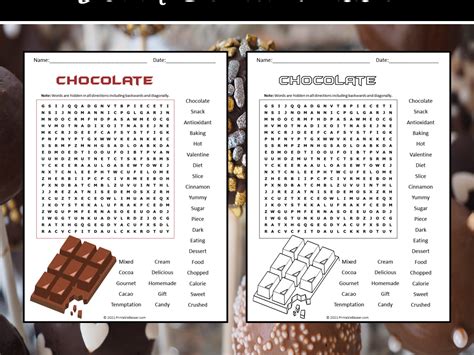 Chocolate Word Search Puzzle Teaching Resources