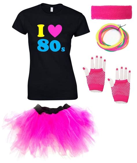 i love the 80s ladies t shirt outfit fancy dress costume neon tutu 80 s gloves ebay 80s