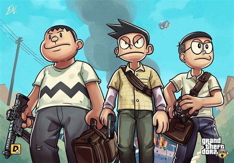 Wallpaper Doraemon Characters Three Boys Anime Character Wallpaperforu