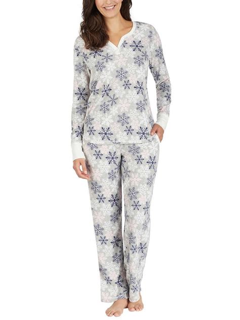 Nautica Nautica Womens 2 Piece Textured Microfleece Pajama Set Grey Snowflake X Large