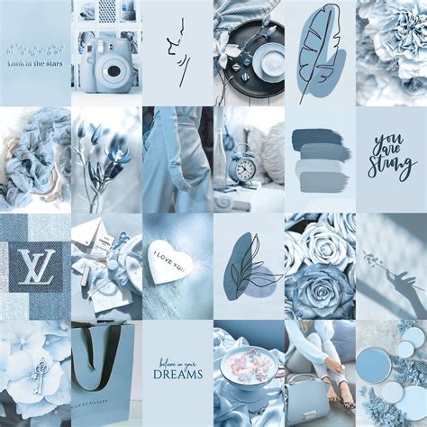 100pcs Blue Photo Wall Collage Kit Aesthetic 2 Ocean Blue Etsy