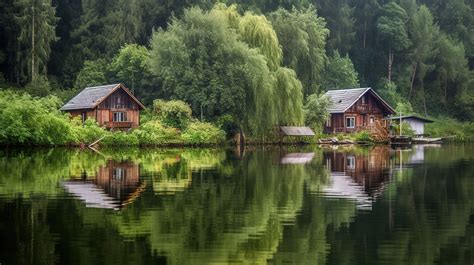 Small Homes On A Lake Surrounded By Trees Background Picture Of Small