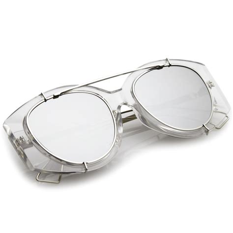 Futuristic Translucent Mirrored Flat Lens Aviator Sunglasses Zerouv