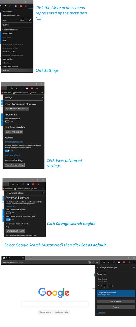 Windows 10 select the start button, and then type default apps. How do I make Google my default search engine? - Microsoft ...