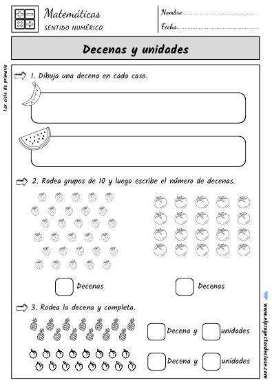 Fichas Decenas Y Unidades 1º De Primaria El Proyector De Clase