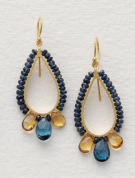 Beaded Teardrop Earrings In Blue Sapphire By Susan Kinzig Beaded