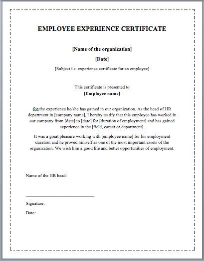 Work Experience Certificate Templates 4 Free Templates Microsoft