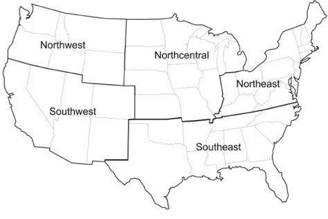 Blank 5 Regions Of The United States Printable Map Your Daily Printable