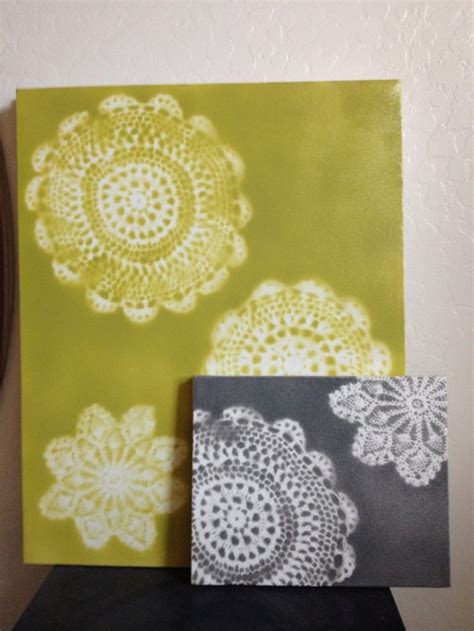 Spray Painted Doily Canvas Happy Diying