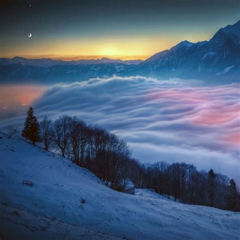 Snowy Mountain Landscape Night Wallpapersc Ipad