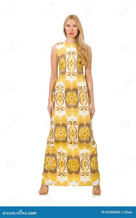 The Young Woman Wearing Long Summer Dress Isolated Stock Image Image