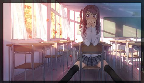 School Uniform Miniskirt Sitting Classroom Anime Girls Kantoku