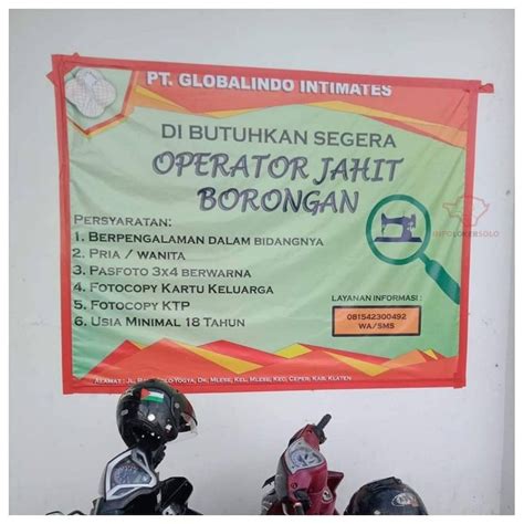 Posisi lowongan kerja yang dibutuhkan adalah operator jahit. Lowongan Kerja Operator Jahit Globalindo di Solo - INFO ...