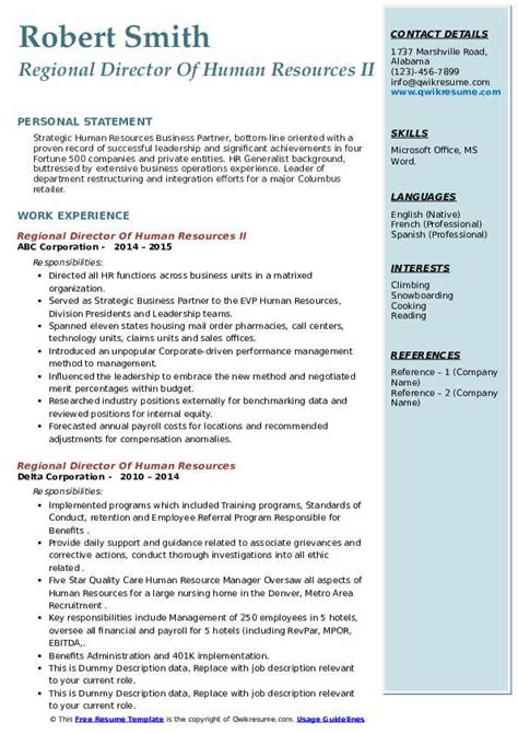 Although we're big fans of visually striking resumes, in sales you should stick to more minimalistic design. Regional Director Of Human Resources Resume Samples ...