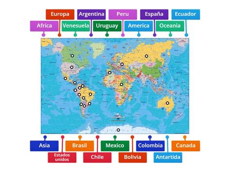 Países y continentes Diagrama con etiquetas