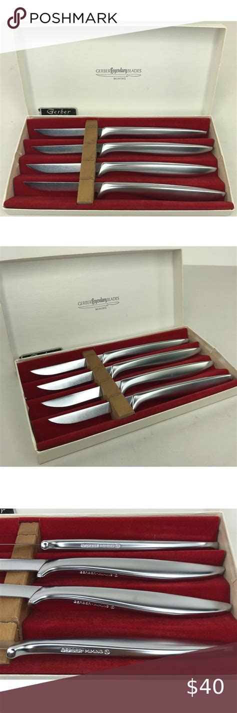 Set Of 4 Gerber Legendary Miming Stainless Steel Steak Knives With Box