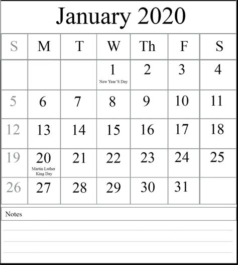 2020 Calendar Excel Template