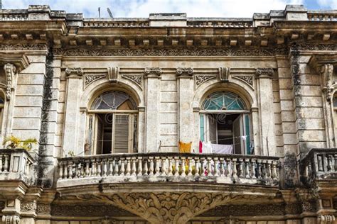 Facade Of A Colonial Building With Balcony In Old Havana Cuba