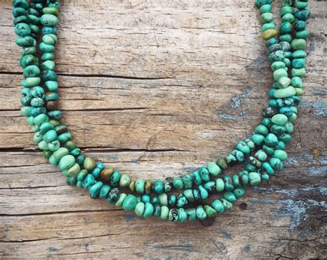 Three Strand Turquoise Nugget Necklace For Women Authentic Turquoise