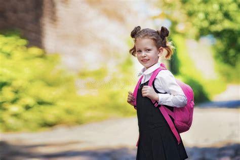Smiling Student Girl Wearing School Backpack Portrait Of Happy