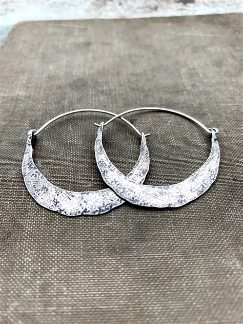 Sterling Silver Hoop Earrings Hammered Hoops Oxidzed Etsy