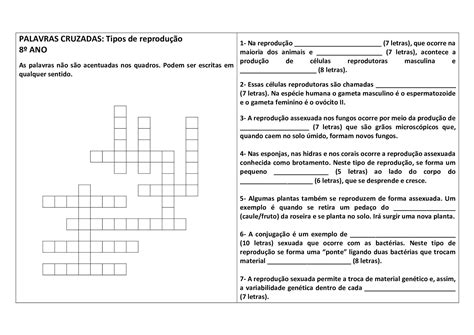 Exercícios Sobre Tipos De Reprodução 8 Ano