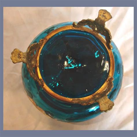 Bohemian Czech Blue Art Glass Box Metal Feet Hand Enameled C Darcy S Antique Treasures