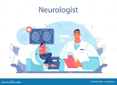 Neurologist Concept Doctor Examine And Treat Human Brain Stock Vector